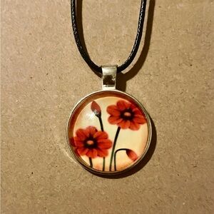 Red Floral Pendant Necklace - Women Jewelry